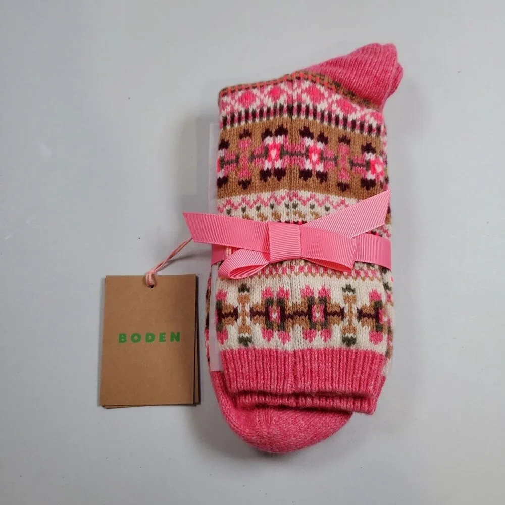 Boden Pink Fair Isle Socks Women Size One Size NWT Wool Alpaca Blend Winter